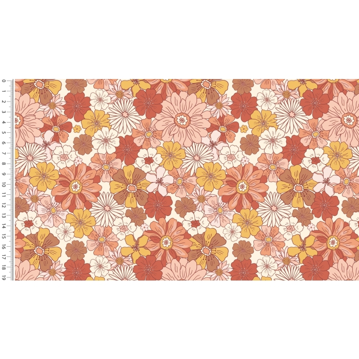 Waffle jersey toff retro flowers 5262